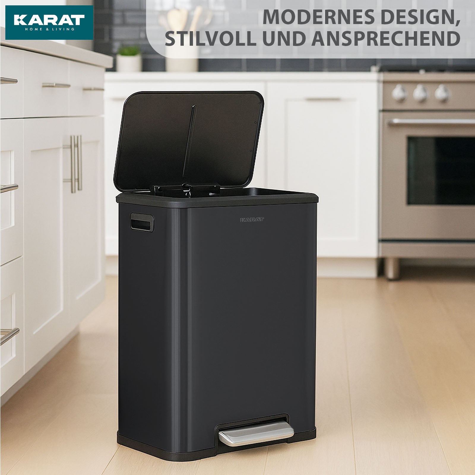 Waste bin | Jack | 30 L capacity | 2-way waste separation | soft-close & pedal | stainless steel or black