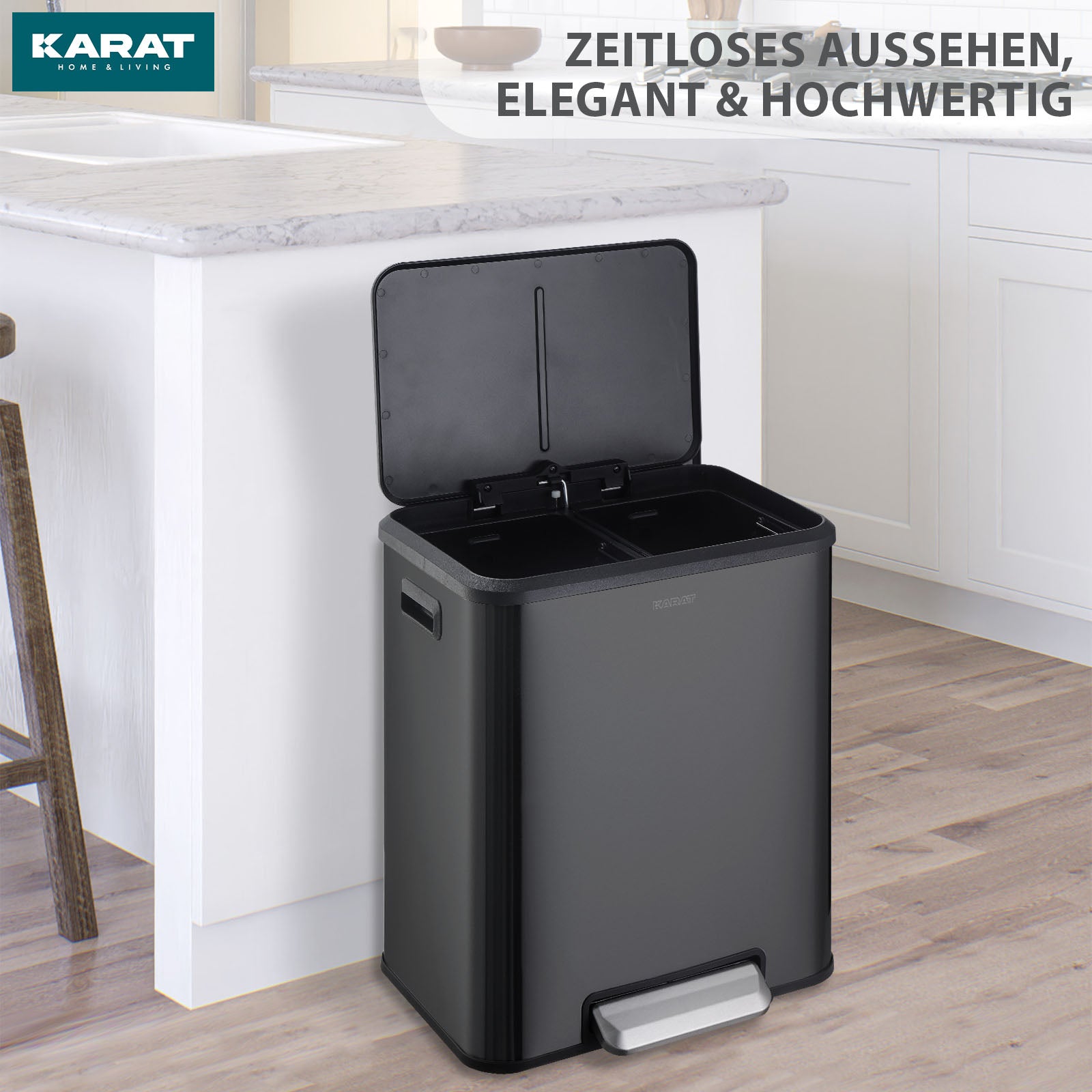 Waste bin | Jack | 30 L capacity | 2-way waste separation | soft-close & pedal | stainless steel or black