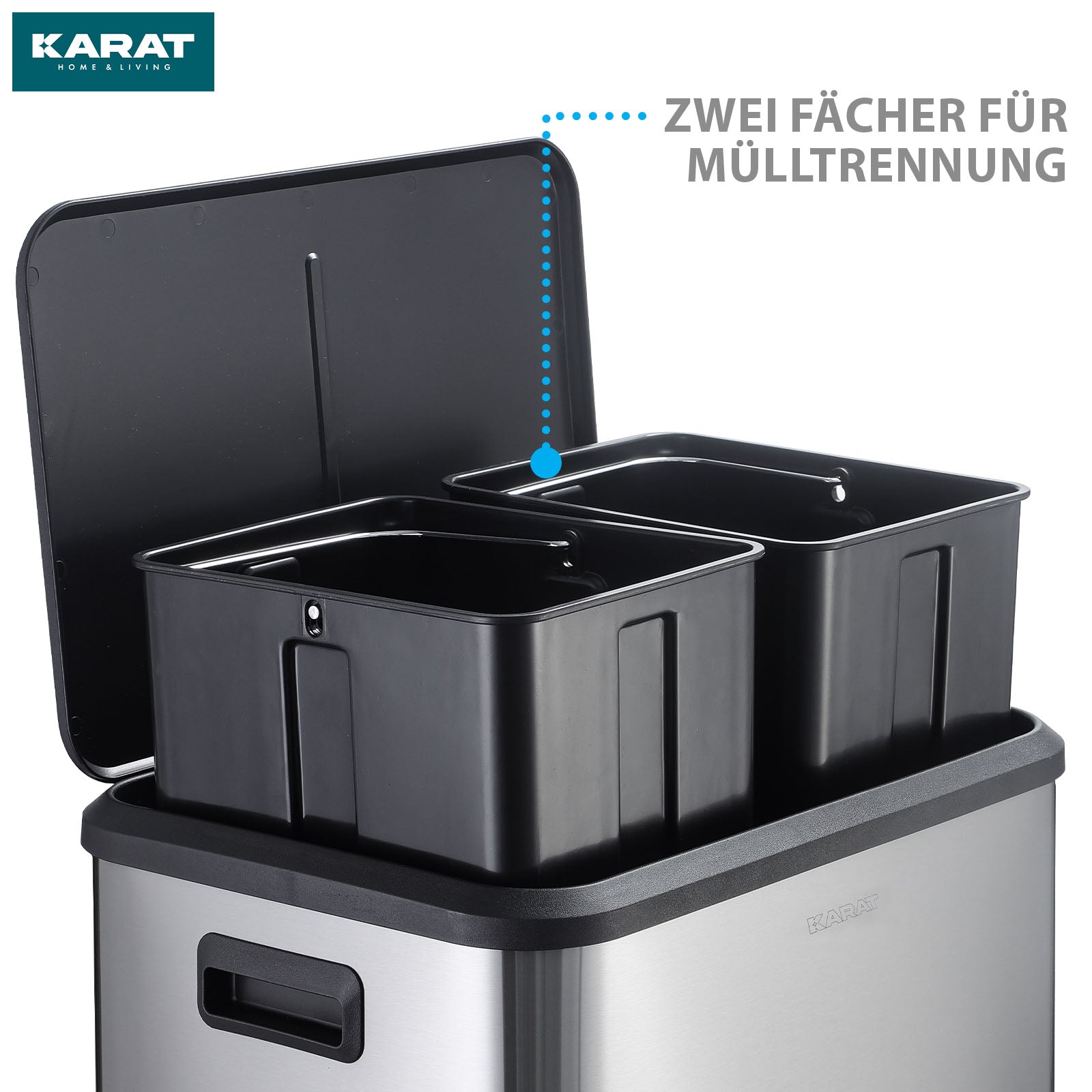 Waste bin | Jack | 30 L capacity | 2-way waste separation | soft-close & pedal | stainless steel or black