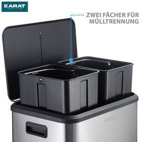 Waste bin | Jack | 30 L capacity | 2-way waste separation | soft-close & pedal | stainless steel or black