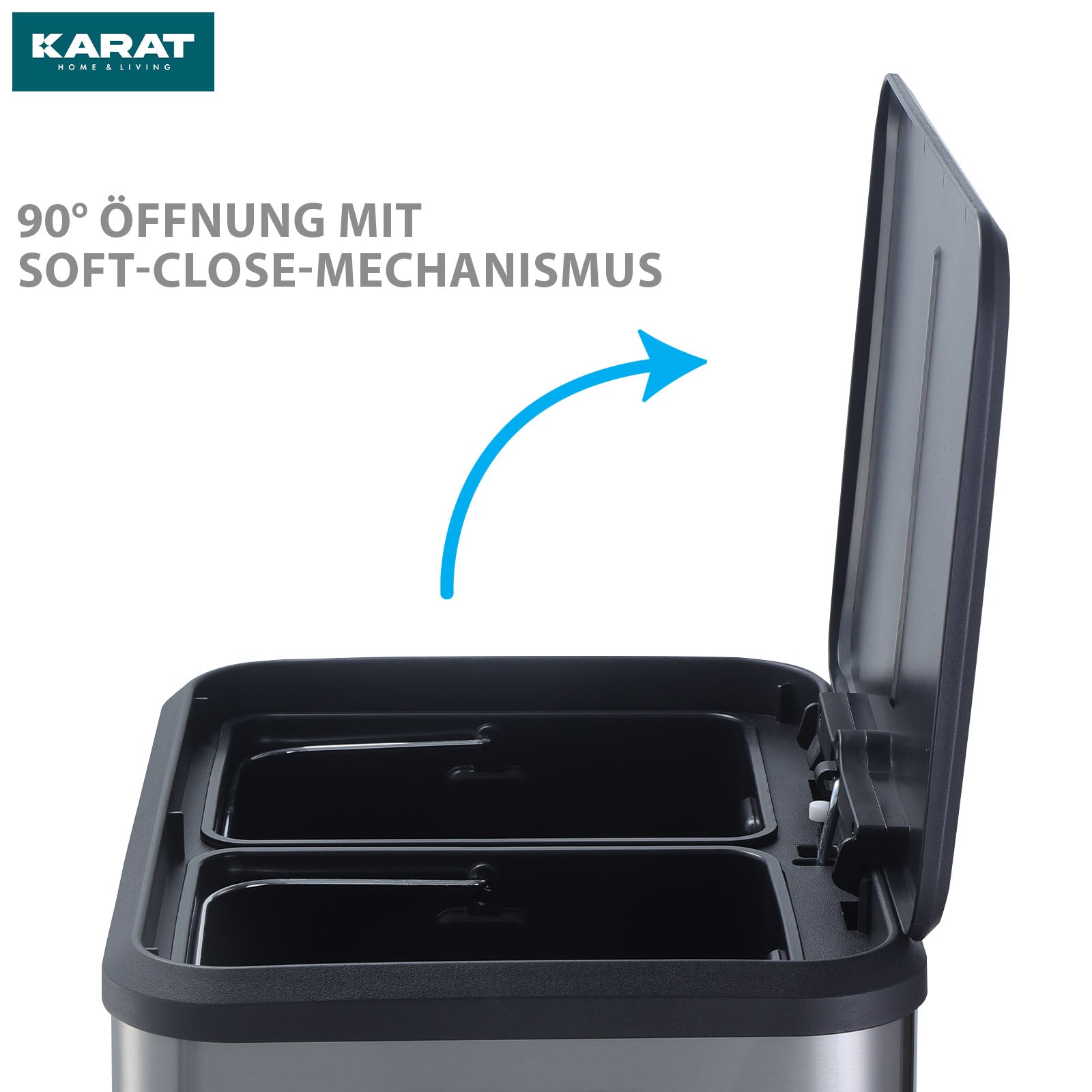 Waste bin | Jack | 30 L capacity | 2-way waste separation | soft-close & pedal | stainless steel or black