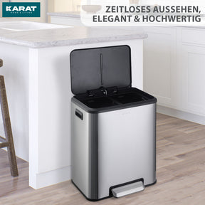 Waste bin | Jack | 30 L capacity | 2-way waste separation | soft-close & pedal | stainless steel or black