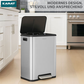 Waste bin | Jack | 30 L capacity | 2-way waste separation | soft-close & pedal | stainless steel or black