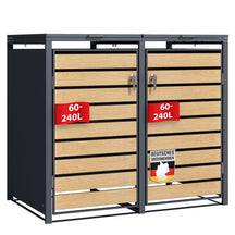 Waste bin box | Johan | Anthracite-coloured waste bin enclosure with wooden decor and robust stainless steel frame | 1-3 doors | Waste bin storage for 60-240 litres