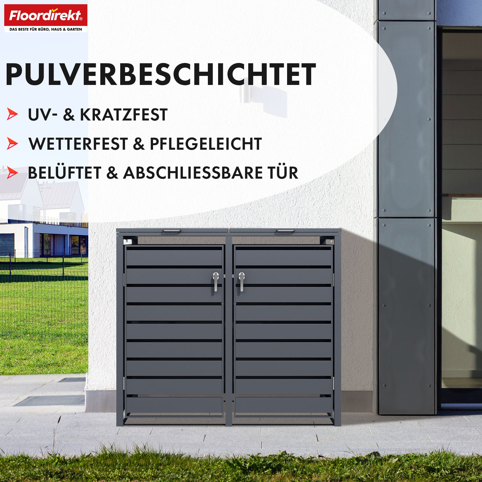 Waste bin box | Magnus | Weatherproof anthracite-coloured dustbin cladding with stainless steel frame | 1-3 doors | Suitable for 60-240 L waste bins