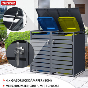 Waste bin box | Magnus | Weatherproof anthracite-coloured dustbin cladding with stainless steel frame | 1-3 doors | Suitable for 60-240 L waste bins