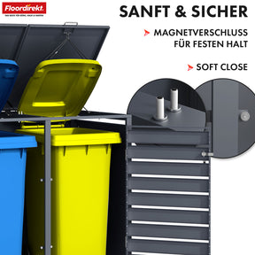 Waste bin box | Magnus | Weatherproof anthracite-coloured dustbin cladding with stainless steel frame | 1-3 doors | Suitable for 60-240 L waste bins