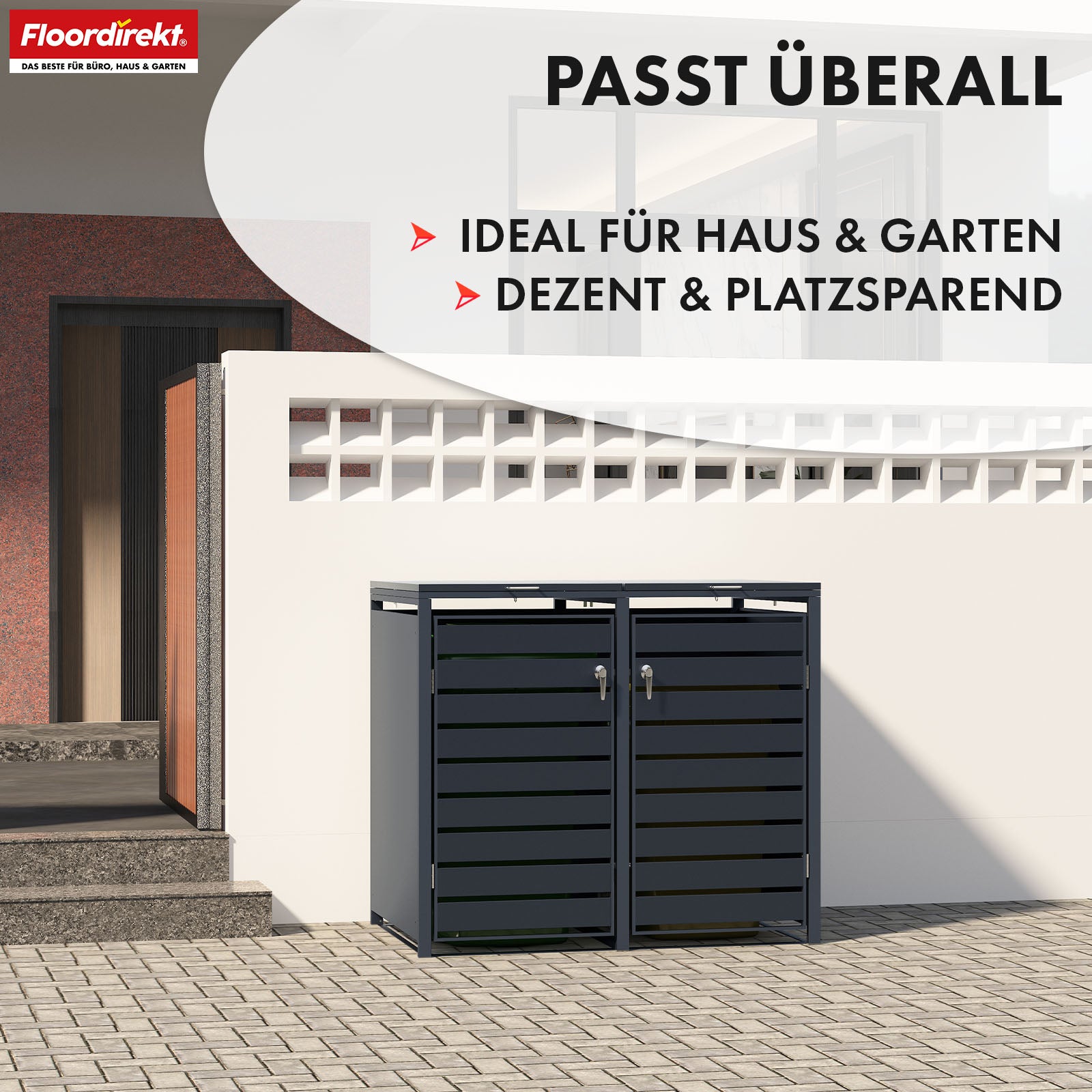 Waste bin box | Magnus | Weatherproof anthracite-coloured dustbin cladding with stainless steel frame | 1-3 doors | Suitable for 60-240 L waste bins