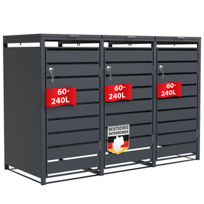 Waste bin box | Magnus | Weatherproof anthracite-coloured dustbin cladding with stainless steel frame | 1-3 doors | Suitable for 60-240 L waste bins