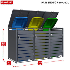 Waste bin box | Magnus | Weatherproof anthracite-coloured dustbin cladding with stainless steel frame | 1-3 doors | Suitable for 60-240 L waste bins