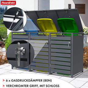 Waste bin box | Magnus | Weatherproof anthracite-coloured dustbin cladding with stainless steel frame | 1-3 doors | Suitable for 60-240 L waste bins