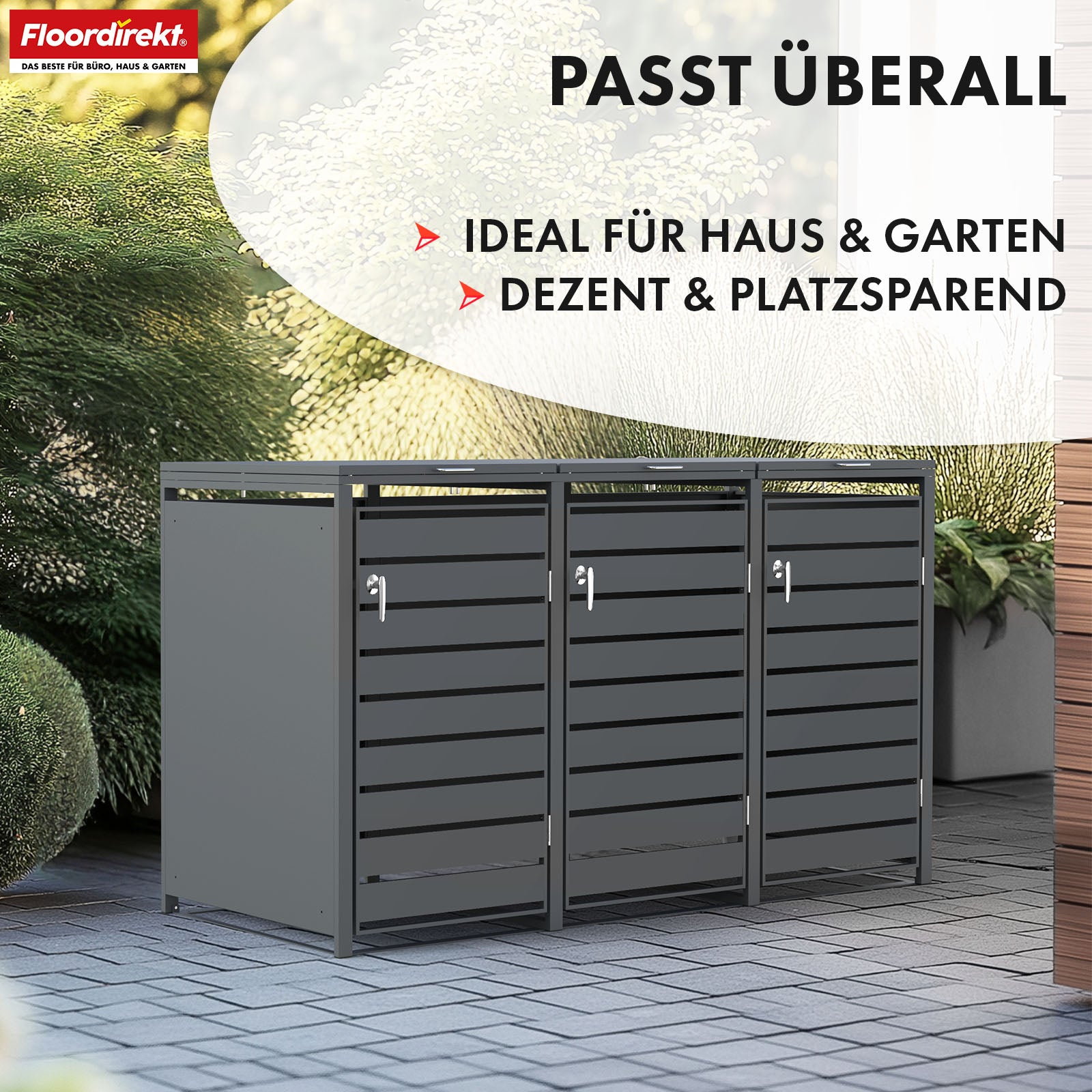 Waste bin box | Magnus | Weatherproof anthracite-coloured dustbin cladding with stainless steel frame | 1-3 doors | Suitable for 60-240 L waste bins