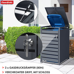 Waste bin box | Magnus | Weatherproof anthracite-coloured dustbin cladding with stainless steel frame | 1-3 doors | Suitable for 60-240 L waste bins