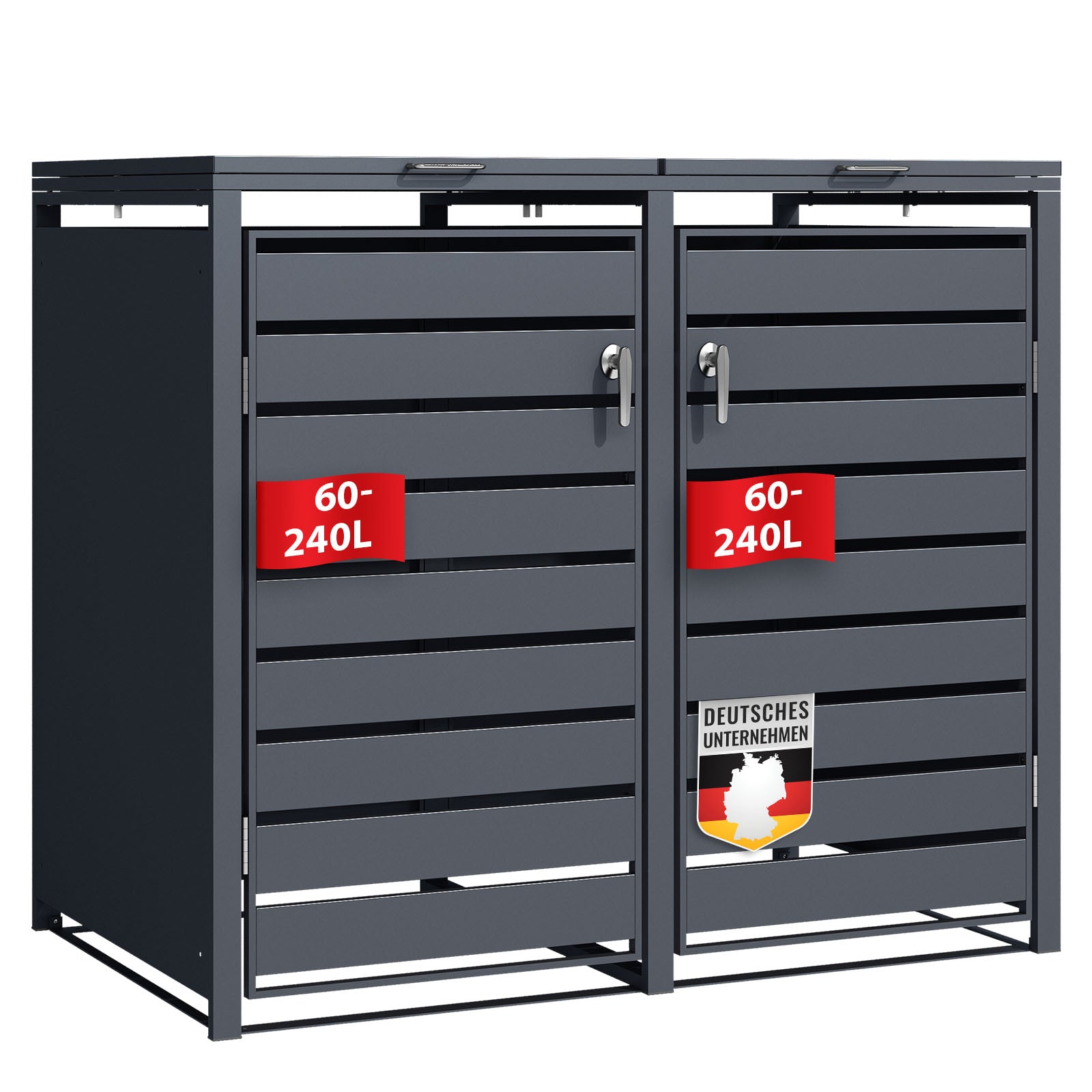 Waste bin box | Magnus | Weatherproof anthracite-coloured dustbin cladding with stainless steel frame | 1-3 doors | Suitable for 60-240 L waste bins