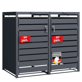 Waste bin box | Magnus | Weatherproof anthracite-coloured dustbin cladding with stainless steel frame | 1-3 doors | Suitable for 60-240 L waste bins