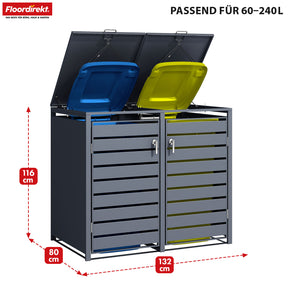 Waste bin box | Magnus | Weatherproof anthracite-coloured dustbin cladding with stainless steel frame | 1-3 doors | Suitable for 60-240 L waste bins