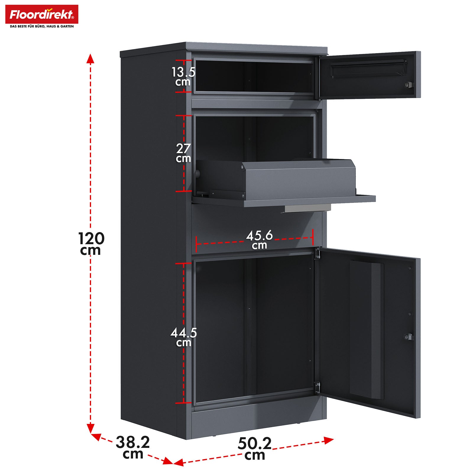 Parcel box with letterbox | Francois | Waterproof steel parcel letterbox, lockable & free-standing in anthracite