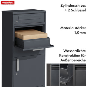 Parcel box with letterbox | Francois | Waterproof steel parcel letterbox, lockable & free-standing in anthracite