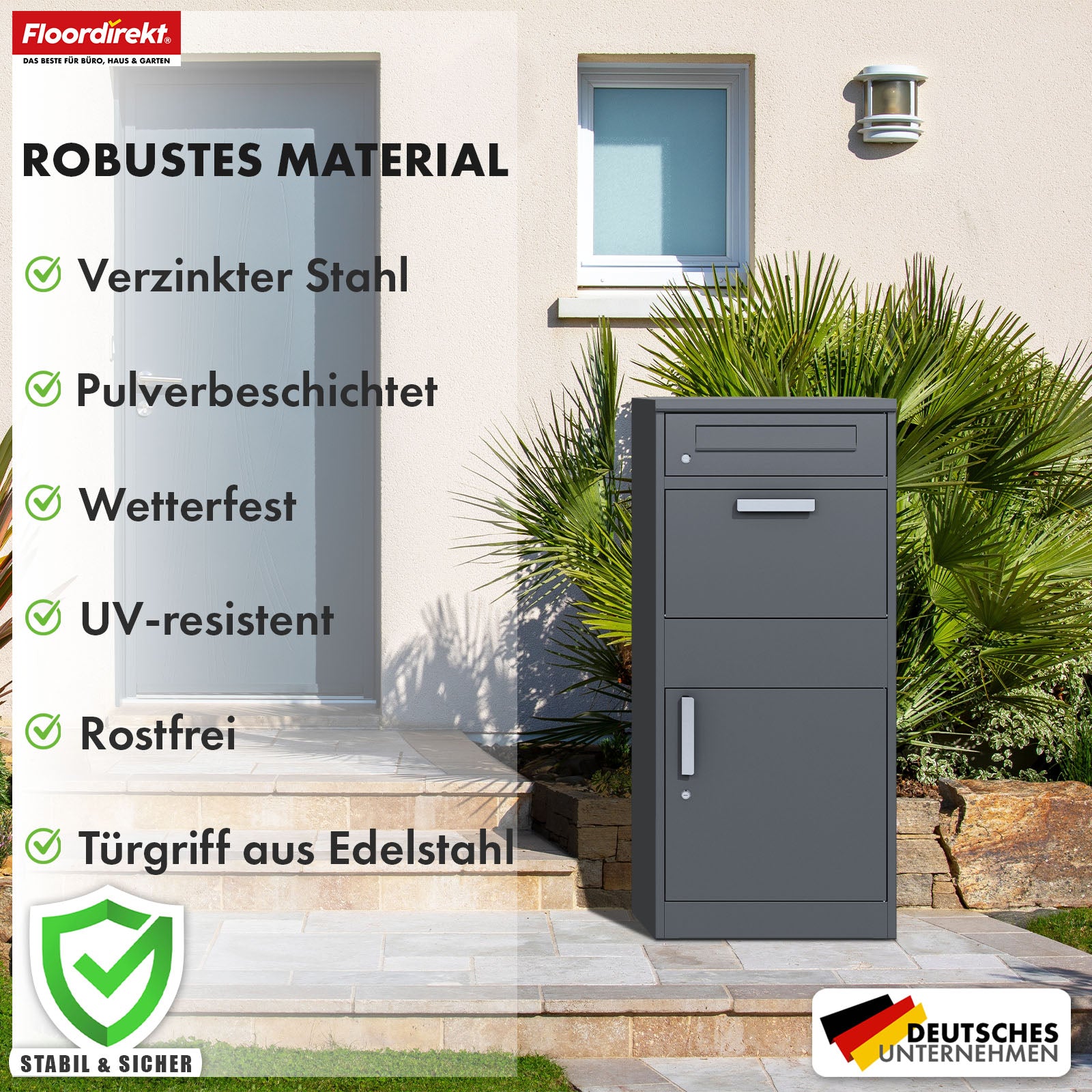 Parcel box with letterbox | Francois | Waterproof steel parcel letterbox, lockable & free-standing in anthracite
