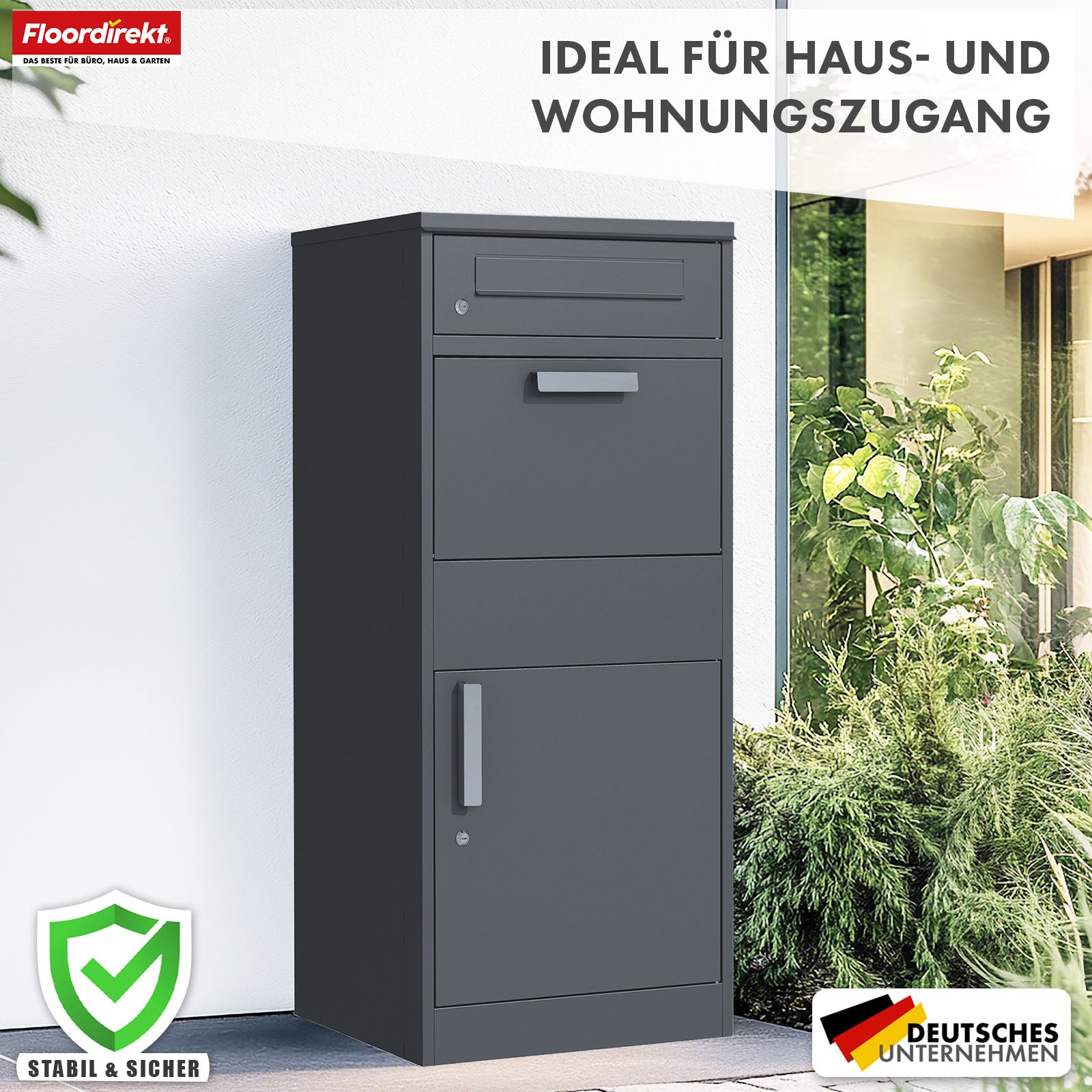 Parcel box with letterbox | Francois | Waterproof steel parcel letterbox, lockable & free-standing in anthracite