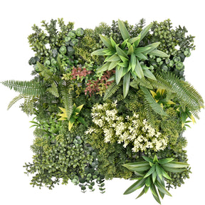 Plant wall | Rhea | Stylish wall design with green plants and white flowers | 50 x 50 cm
