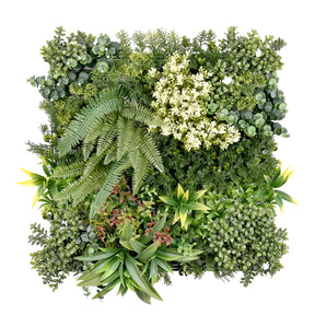 Plant wall | Rhea | Stylish wall design with green plants and white flowers | 50 x 50 cm