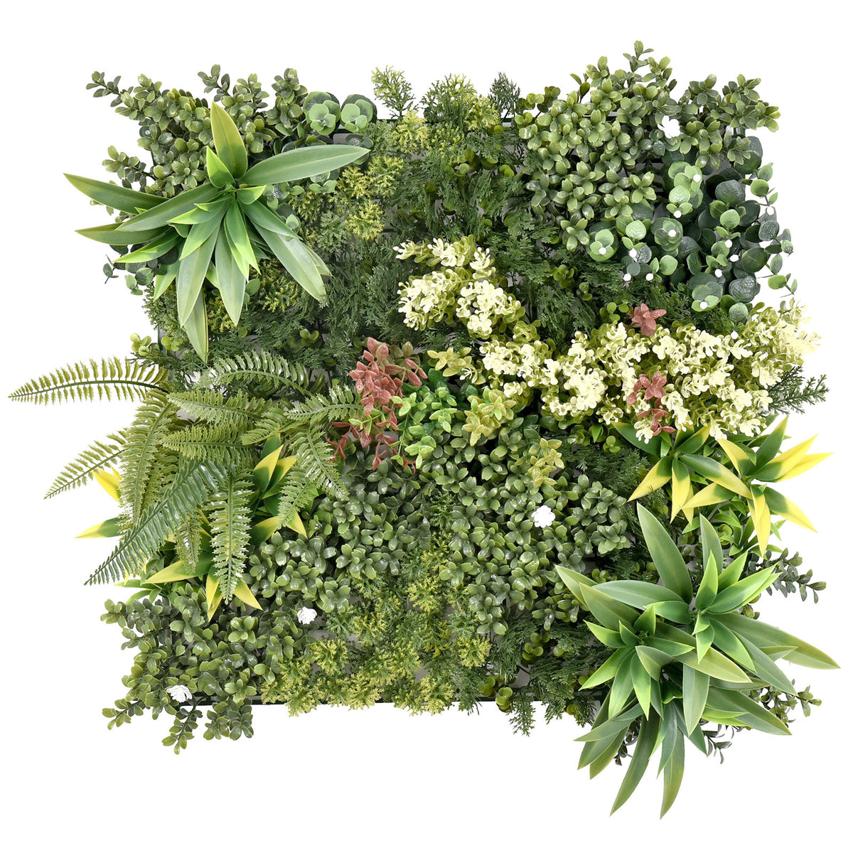 Plant wall | Rhea | Stylish wall design with green plants and white flowers | 50 x 50 cm