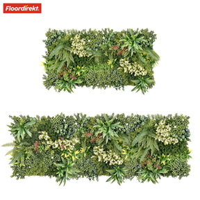 Plant wall | Rhea | Stylish wall design with green plants and white flowers | 50 x 50 cm
