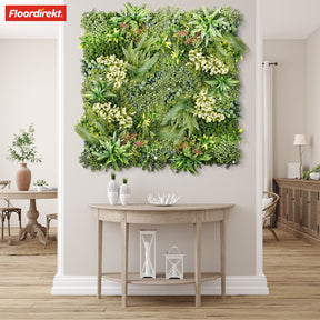Plant wall | Rhea | Stylish wall design with green plants and white flowers | 50 x 50 cm