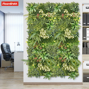 Plant wall | Rhea | Stylish wall design with green plants and white flowers | 50 x 50 cm