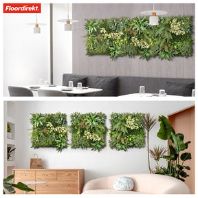 Plant wall | Rhea | Stylish wall design with green plants and white flowers | 50 x 50 cm