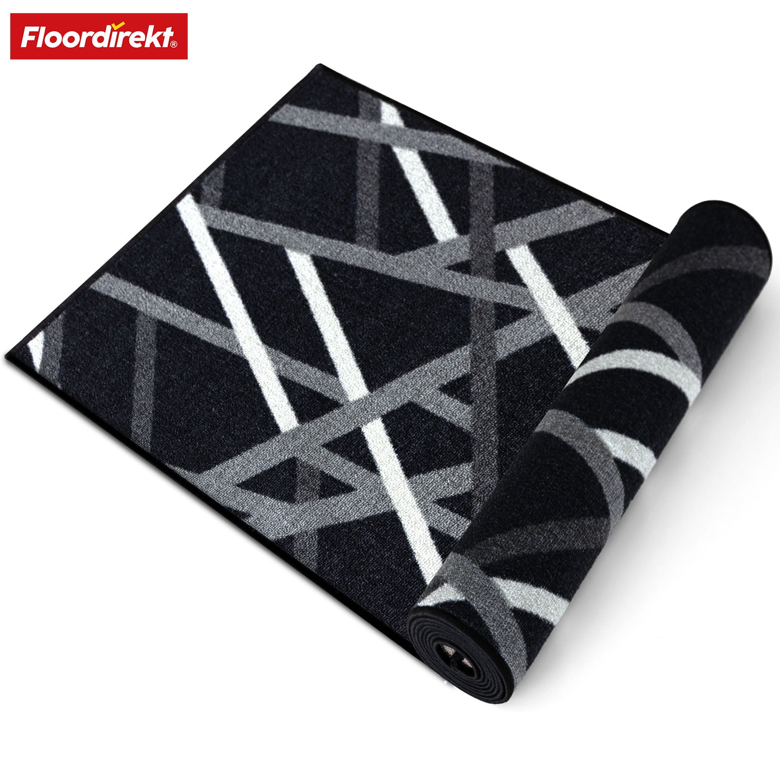 Made-to-measure carpet runner | Printed | Anthracite with stripes | Non-slip & easy-care