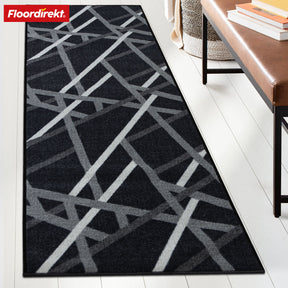Made-to-measure carpet runner | Printed | Anthracite with stripes | Non-slip & easy-care