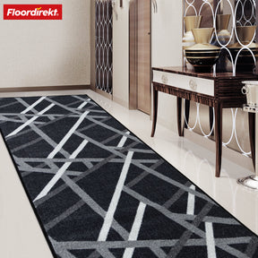 Made-to-measure carpet runner | Printed | Anthracite with stripes | Non-slip & easy-care