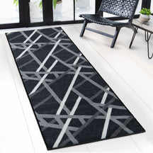 Runner Rug | Printed | In Anthracite & Brown | Modern Striped Design with Non-Slip Gel Backing | Durable & Easy to Clean