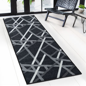 Made-to-measure carpet runner | Printed | Anthracite with stripes | Non-slip & easy-care