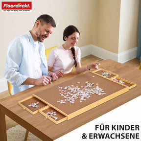 Puzzle table | Yukon | Compact puzzle base with drawers made of bamboo & MDF | For up to 1000 pieces