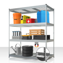 Heavy-duty shelving | Yukon Rivet | Steel shelving with mesh shelves | 250-350 kg load capacity per shelf | Various sizes & colours