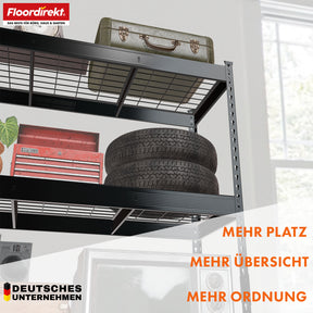 Heavy-duty shelving | Yukon Rivet | Steel shelving with mesh shelves | 250-350 kg load capacity per shelf | Various sizes & colours