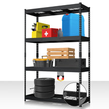 Heavy-duty shelving | Yukon Rivet | Steel shelving with mesh shelves | 250-350 kg load capacity per shelf | Various sizes & colours