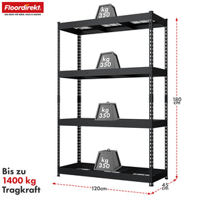 Heavy-duty shelving | Yukon Rivet | Steel shelving with mesh shelves | 250-350 kg load capacity per shelf | Various sizes & colours