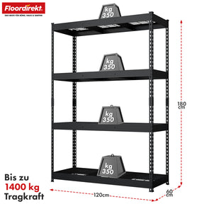 Heavy-duty shelving | Yukon Rivet | Steel shelving with mesh shelves | 250-350 kg load capacity per shelf | Various sizes & colours