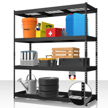 Heavy-duty shelving | Yukon Rivet | Steel shelving with mesh shelves | 250-350 kg load capacity per shelf | Various sizes & colours