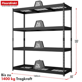 Heavy-duty shelving | Yukon Rivet | Steel shelving with mesh shelves | 250-350 kg load capacity per shelf | Various sizes & colours