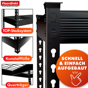 Heavy-duty shelving | Yukon Rivet | Steel shelving with mesh shelves | 250-350 kg load capacity per shelf | Various sizes & colours