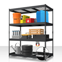 Heavy-duty shelving | Yukon Rivet | Steel shelving with mesh shelves | 250-350 kg load capacity per shelf | Various sizes & colours