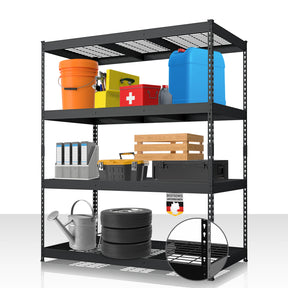 Heavy-duty shelving | Yukon Rivet | Steel shelving with mesh shelves | 250-350 kg load capacity per shelf | Various sizes & colours