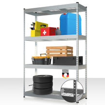 Heavy-duty shelving | Yukon Rivet | Steel shelving with mesh shelves | 250-350 kg load capacity per shelf | Various sizes & colours