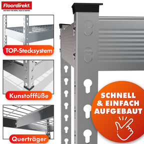 Heavy-duty shelving | Yukon Rivet | Steel shelving with mesh shelves | 250-350 kg load capacity per shelf | Various sizes & colours