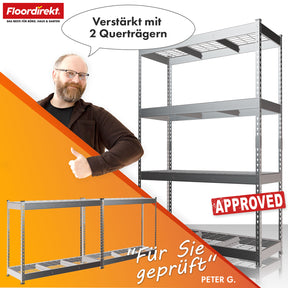 Heavy-duty shelving | Yukon Rivet | Steel shelving with mesh shelves | 250-350 kg load capacity per shelf | Various sizes & colours